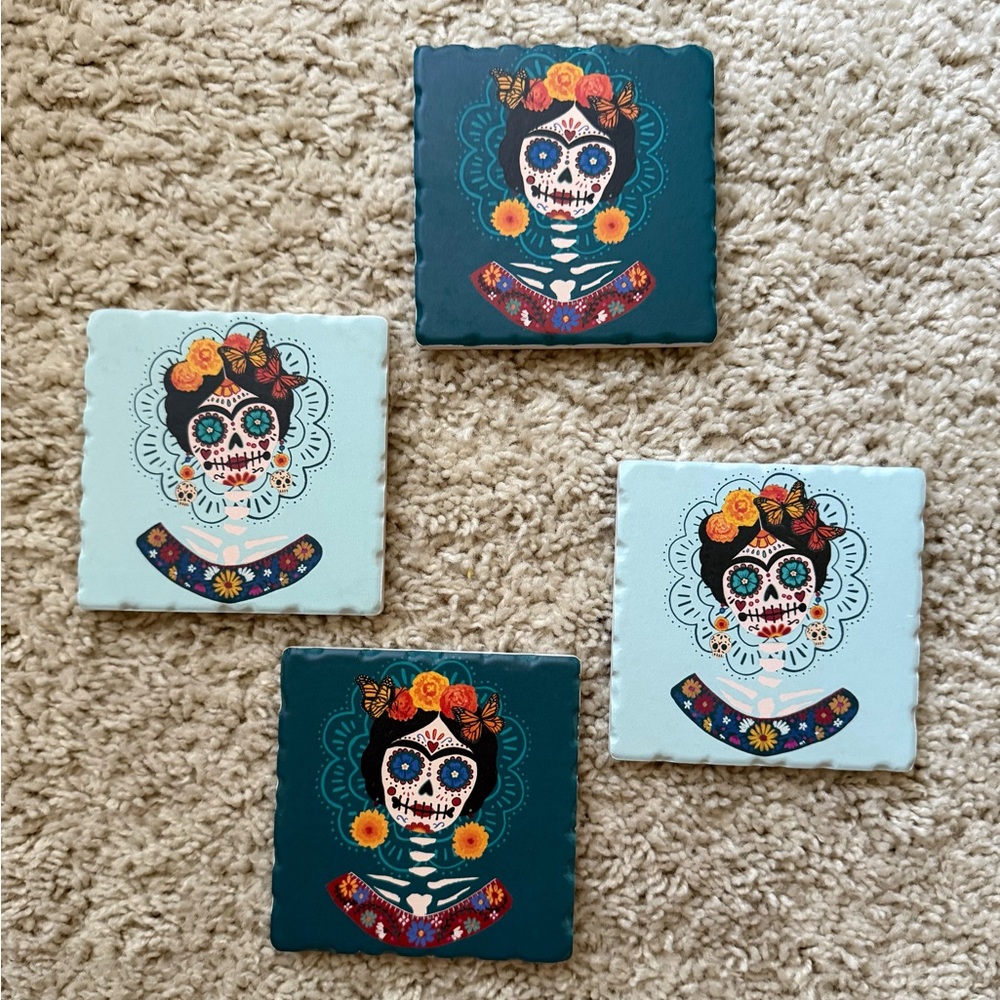 Frida Kahlo Sugar Skull Coasters Set - Picture 2 of 3